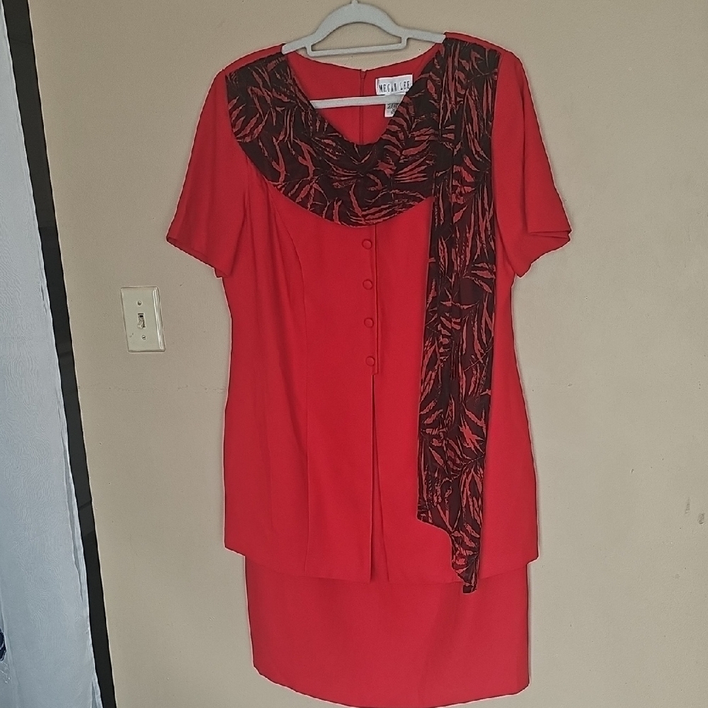 Red Midi Dress with Black Pattern